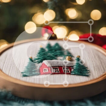 Intra Συλλεκτικό Ξύλινο Παζλ Plywood  4mm - Cozy Holiday Decor: Κέντημα τσέρκι με ξύλινο σπίτι και νιφάδες χιονιού Σε Ξύλινο Κουτί - Διαστάσεις Puzzle: 10x10 cm – 25 κομμάτια - Image 1