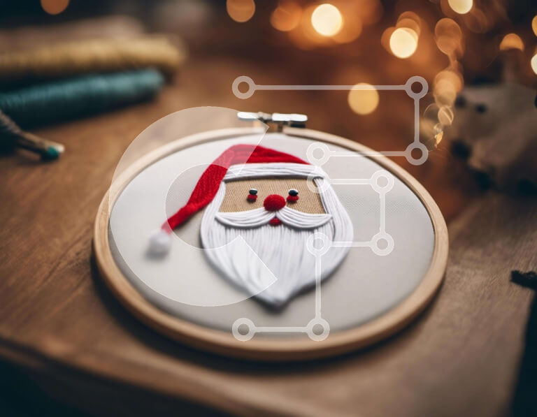 Intra Συλλεκτικό Ξύλινο Παζλ Plywood  4mm - Διακόσμηση με τσέρκι κεντήματος Άγιου Βασίλη σε ξύλινο τραπέζι Σε Ξύλινο Κουτί - Διαστάσεις: 10x10 cm – 25 κομμάτια