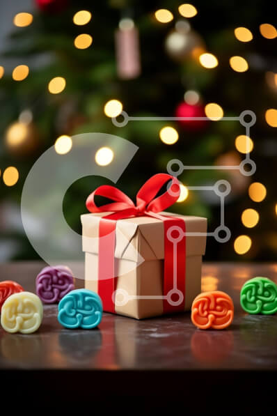 Intra Συλλεκτικό Ξύλινο Παζλ Plywood  4mm - Εορταστικό κουτί δώρου με μπαστούνια καραμελών και χριστουγεννιάτικο δέντρο Σε Ξύλινο Κουτί - Διαστάσεις: 10x10 cm – 25 κομμάτια