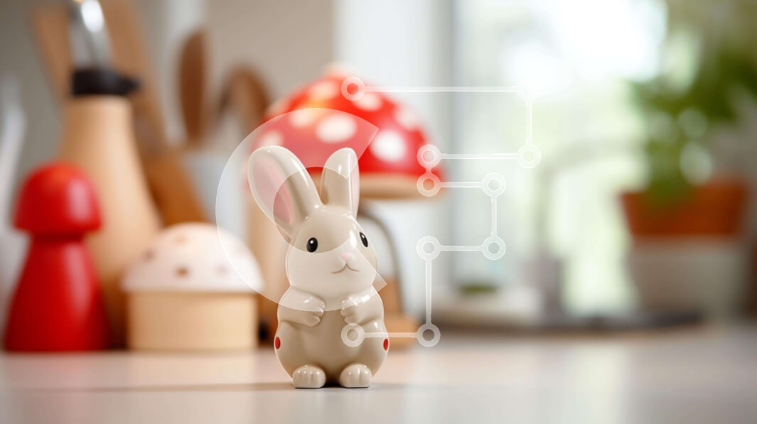 Intra Συλλεκτικό Ξύλινο Παζλ Plywood  4mm - Μικρό λευκό ειδώλιο λαγουδάκι στην κουζίνα με σκεύη και γλάστρες Σε Ξύλινο Κουτί - Διαστάσεις: 10x10 cm – 25 κομμάτια