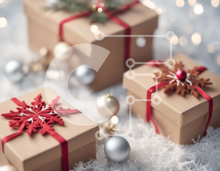 Intra Συλλεκτικό Ξύλινο Παζλ Plywood  4mm - Γιορτινά κουτιά δώρων με στολίδια από νιφάδες χιονιού Σε Ξύλινο Κουτί - Διαστάσεις: 10x10 cm – 25 κομμάτια