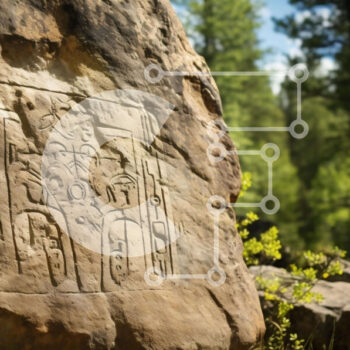 Intra Συλλεκτικό Ξύλινο Παζλ Plywood  4mm - Αρχαία γλυπτά βράχου με φόντο δέντρο Σε Ξύλινο Κουτί - Διαστάσεις Puzzle: 10x10 cm – 25 κομμάτια - Image 1