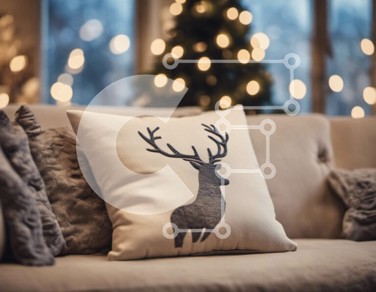 Intra Συλλεκτικό Ξύλινο Παζλ Plywood  4mm - Εορταστικό διακοσμημένο δωμάτιο με καναπέ και διακοσμητικό μαξιλάρι ελαφιού Σε Ξύλινο Κουτί - Διαστάσεις Puzzle: 10x10 cm – 25 κομμάτια