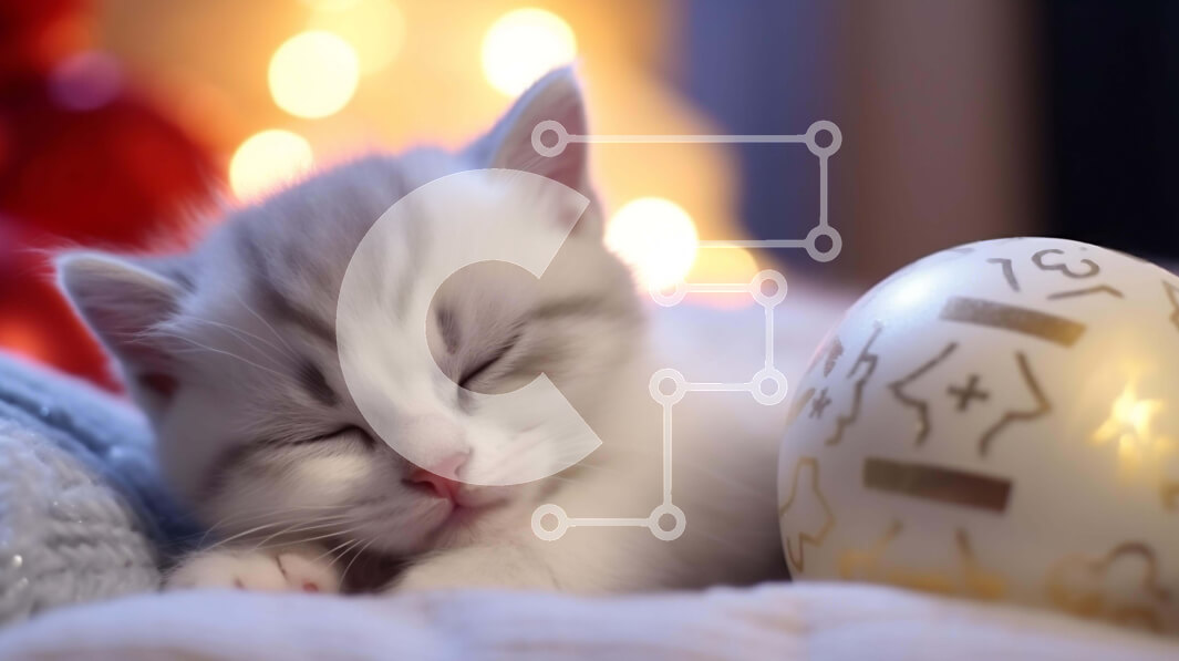 Intra Συλλεκτικό Ξύλινο Παζλ Plywood  4mm - Λευκό γατάκι που κοιμάται στην κορυφή της διακοσμητικής μπάλας Σε Ξύλινο Κουτί - Διαστάσεις: 10x10 cm – 25 κομμάτια