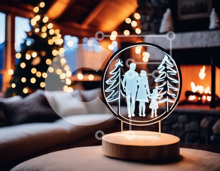 Intra Συλλεκτικό Ξύλινο Παζλ Plywood  4mm - Εορταστικό σαλόνι με χριστουγεννιάτικο δέντρο Σε Ξύλινο Κουτί - Διαστάσεις Puzzle: 10x10 cm – 25 κομμάτια