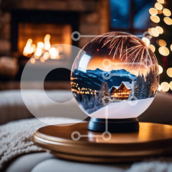 Intra Συλλεκτικό Ξύλινο Παζλ Plywood  4mm - Σφαίρα χιονιού στο διακοσμητικό ξύλινο τραπέζι Σε Ξύλινο Κουτί - Διαστάσεις Puzzle: 10x10 cm – 25 κομμάτια - Image 1