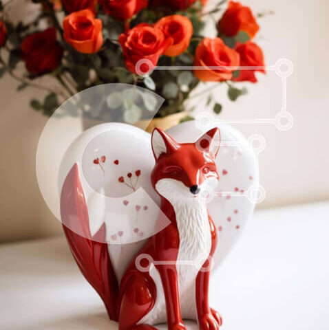 Intra Συλλεκτικό Ξύλινο Παζλ Plywood  4mm - Ειδώλιο κόκκινης αλεπούς με τριαντάφυλλα και διακοσμητικά στολίδια Σε Ξύλινο Κουτί - Διαστάσεις: 10x10 cm – 25 κομμάτια - Image 1