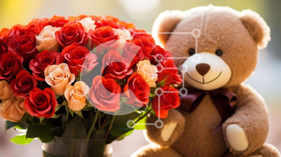 Intra Συλλεκτικό Ξύλινο Παζλ Plywood  4mm - Σύνθεση αρκουδάκι και τριαντάφυλλα Σε Ξύλινο Κουτί - Διαστάσεις: 10x10 cm – 25 κομμάτια