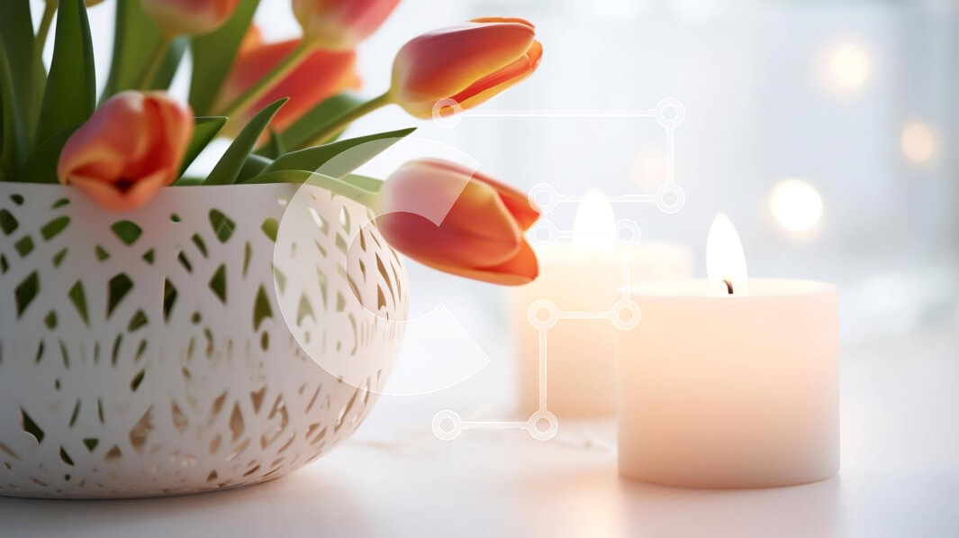 Intra Συλλεκτικό Ξύλινο Παζλ Plywood  4mm - Κομψή φλοράλ σύνθεση με αναμμένα κεριά Σε Ξύλινο Κουτί - Διαστάσεις Puzzle: 10x10 cm – 25 κομμάτια