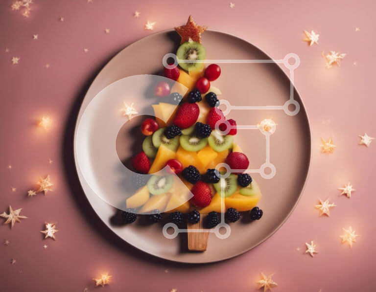 Intra Συλλεκτικό Ξύλινο Παζλ Plywood  4mm - Φρούτο χριστουγεννιάτικο δέντρο σε ροζ φόντο Σε Ξύλινο Κουτί - Διαστάσεις: 10x10 cm – 25 κομμάτια