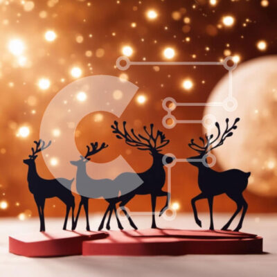 Intra Συλλεκτικό Ξύλινο Παζλ Plywood 4mm - Χριστουγεννιάτικες σιλουέτες ελαφιών σε κόκκινο φόντο Σε Ξύλινο Κουτί - Διαστάσεις: 10x10 cm – 25 κομμάτια - Image 1