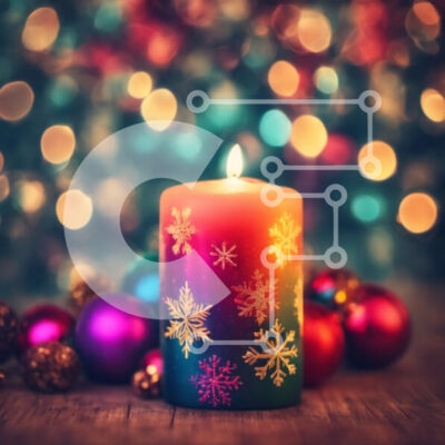 Intra Συλλεκτικό Ξύλινο Παζλ Plywood  4mm - Πολύχρωμο κερί με νιφάδες χιονιού και στολίδια Σε Ξύλινο Κουτί - Διαστάσεις: 10x10 cm – 25 κομμάτια - Image 1