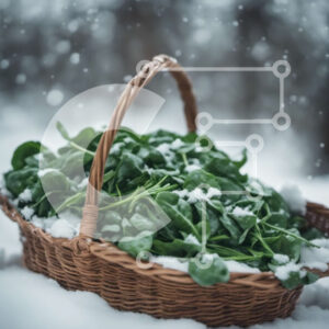 Intra Συλλεκτικό Ξύλινο Παζλ Plywood  4mm - Ψάθινο καλάθι με φρέσκο ​​σπανάκι στο Snowy Woods Σε Ξύλινο Κουτί - Διαστάσεις: 10x10 cm – 25 κομμάτια