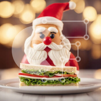 Intra Συλλεκτικό Ξύλινο Παζλ Plywood  4mm - Ειδώλιο Άγιου Βασίλη που κάθεται σε ένα λευκό πιάτο δίπλα σε ένα ανοιχτό σάντουιτς Σε Ξύλινο Κουτί - Διαστάσεις Puzzle: 10x10 cm – 25 κομμάτια - Image 1