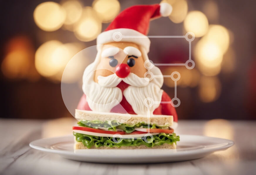 Intra Συλλεκτικό Ξύλινο Παζλ Plywood  4mm - Ειδώλιο Άγιου Βασίλη που κάθεται σε ένα λευκό πιάτο δίπλα σε ένα ανοιχτό σάντουιτς Σε Ξύλινο Κουτί - Διαστάσεις Puzzle: 10x10 cm – 25 κομμάτια