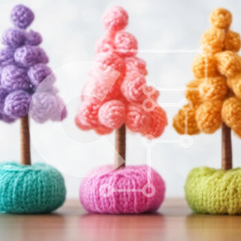 Intra Συλλεκτικό Ξύλινο Παζλ Plywood  4mm - Πολύχρωμα πλεκτά δέντρα σε ξύλινο τραπέζι Σε Ξύλινο Κουτί - Διαστάσεις Puzzle: 10x10 cm – 25 κομμάτια - Image 1