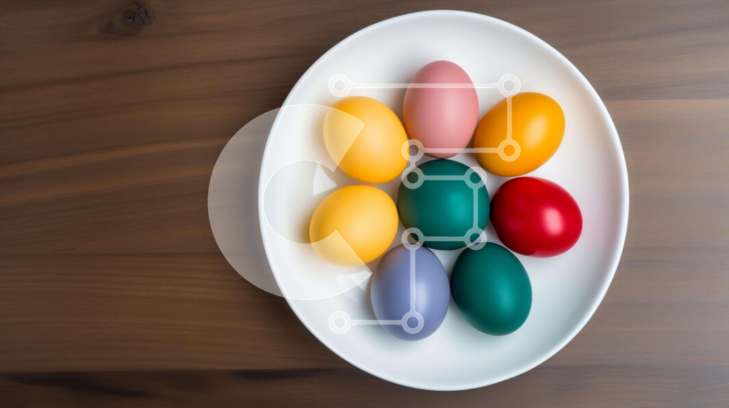 Intra Συλλεκτικό Ξύλινο Παζλ Plywood  4mm - Πολύχρωμα Πασχαλινά αυγά στο άσπρο πιάτο Σε Ξύλινο Κουτί - Διαστάσεις: 10x10 cm – 25 κομμάτια