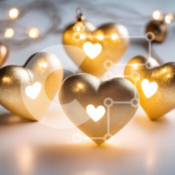 Intra Συλλεκτικό Ξύλινο Παζλ Plywood  4mm - Χρυσά στολίδια σε σχήμα καρδιάς σε λευκό τραπέζι Σε Ξύλινο Κουτί - Διαστάσεις Puzzle: 10x10 cm – 25 κομμάτια - Image 1