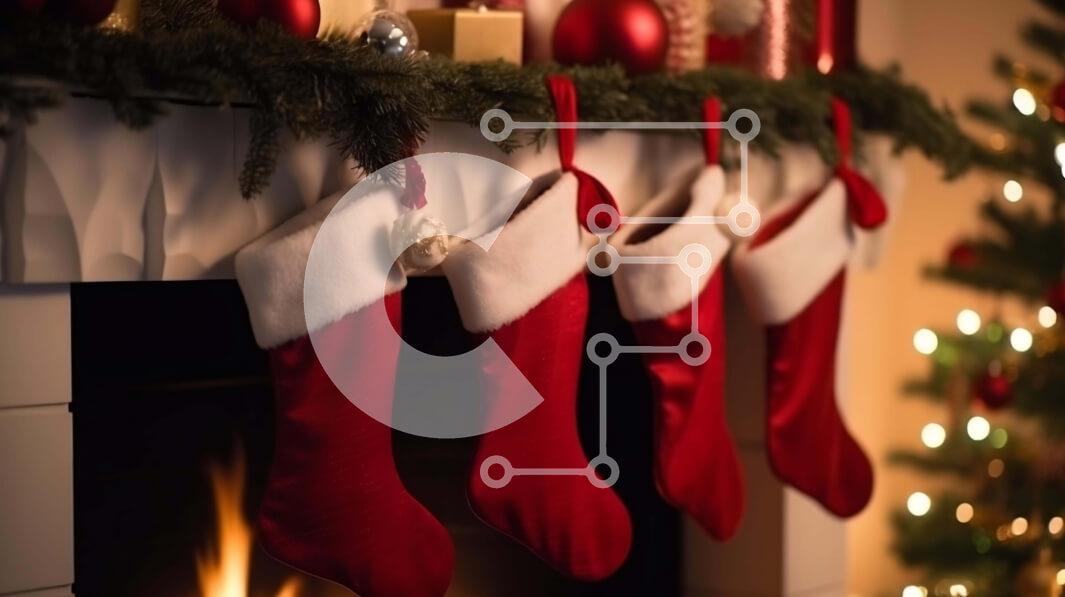 Intra Συλλεκτικό Ξύλινο Παζλ Plywood  4mm - Εορταστικές κάλτσες κρεμασμένες στο τζάκι μανδύα Σε Ξύλινο Κουτί - Διαστάσεις: 10x10 cm – 25 κομμάτια