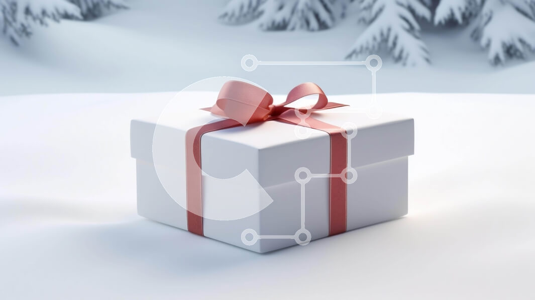 Intra Συλλεκτικό Ξύλινο Παζλ Plywood  4mm - Λευκό κουτί δώρου με κόκκινη κορδέλα στο χιόνι Σε Ξύλινο Κουτί - Διαστάσεις: 10x10 cm – 25 κομμάτια