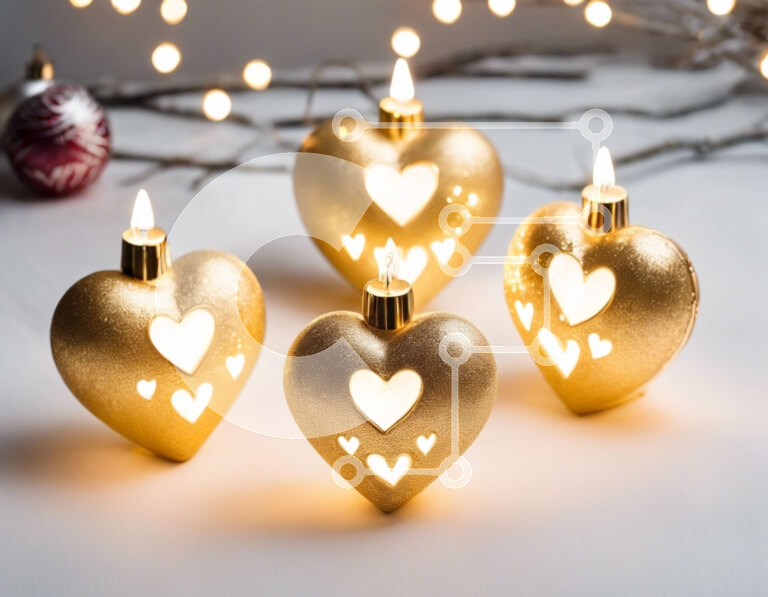 Intra Συλλεκτικό Ξύλινο Παζλ Plywood  4mm - Ρομαντικές χρυσές κηροπήγια σε σχήμα καρδιάς σε λευκό τραπέζι Σε Ξύλινο Κουτί - Διαστάσεις: 10x10 cm – 25 κομμάτια