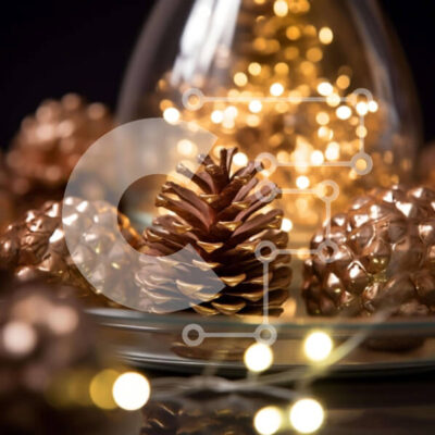 Intra Συλλεκτικό Ξύλινο Παζλ Plywood 4mm - Χρυσά κουκουνάρια σε γυάλινο πιάτο με φώτα Σε Ξύλινο Κουτί - Διαστάσεις: 10x10 cm – 25 κομμάτια - Image 1