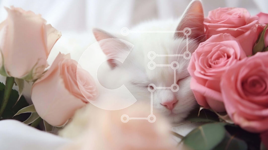 Intra Συλλεκτικό Ξύλινο Παζλ Plywood  4mm - Λευκή γάτα που κοιμάται σε ροζ τριαντάφυλλα Σε Ξύλινο Κουτί - Διαστάσεις: 10x10 cm – 25 κομμάτια