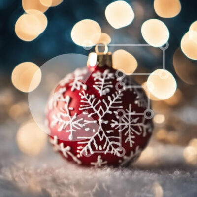 Intra Συλλεκτικό Ξύλινο Παζλ Plywood  4mm - Κόκκινη χριστουγεννιάτικη μπάλα με νιφάδες χιονιού σε χιονισμένο φόντο Σε Ξύλινο Κουτί - Διαστάσεις: 10x10 cm – 25 κομμάτια - Image 1