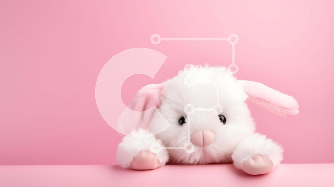 Intra Συλλεκτικό Ξύλινο Παζλ Plywood  4mm - Λευκό γεμιστό κουνελάκι με ροζ αυτιά σε ροζ φόντο Σε Ξύλινο Κουτί - Διαστάσεις Puzzle: 10x10 cm – 25 κομμάτια