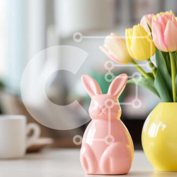 Intra Συλλεκτικό Ξύλινο Παζλ Plywood  4mm - Τραπέζι με θέμα το Πάσχα με βάζο σε σχήμα κουνελάκι και τουλίπες Σε Ξύλινο Κουτί - Διαστάσεις Puzzle: 10x10 cm – 25 κομμάτια - Image 1