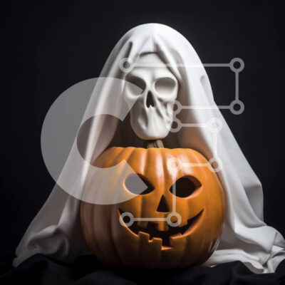 Intra Συλλεκτικό Ξύλινο Παζλ Plywood  4mm - Διακόσμηση κρανίου και κολοκύθας αποκριών Σε Ξύλινο Κουτί - Διαστάσεις Puzzle: 10x10 cm – 25 κομμάτια - Image 1