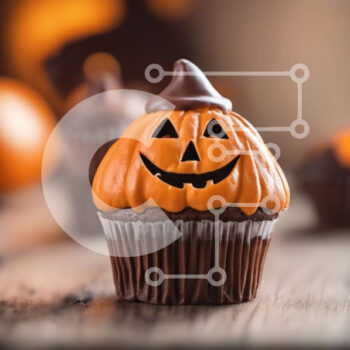 Intra Συλλεκτικό Ξύλινο Παζλ Plywood  4mm - Σοκολατένια Cupcakes αποκριών με προσωπάκια κολοκύθας Σε Ξύλινο Κουτί - Διαστάσεις Puzzle: 10x10 cm – 25 κομμάτια - Image 1