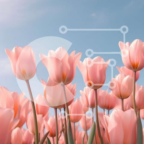 Intra Συλλεκτικό Ξύλινο Παζλ Plywood  4mm - Όμορφη εικόνα ενός χωραφιού με ροζ τουλίπες σε μια καθαρή μέρα Σε Ξύλινο Κουτί - Διαστάσεις: 10x10 cm – 25 κομμάτια - Image 1