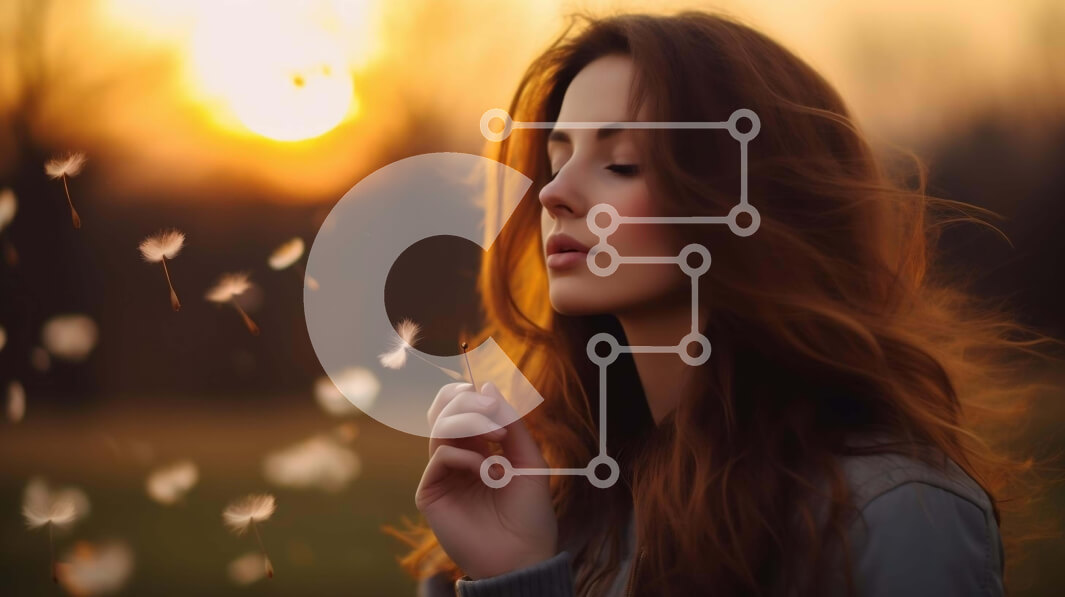 Intra Συλλεκτικό Ξύλινο Παζλ Plywood  4mm - Κομψή γυναίκα που φυσά σπόρους πικραλίδας στο ηλιοβασίλεμα Σε Ξύλινο Κουτί - Διαστάσεις: 10x10 cm – 25 κομμάτια