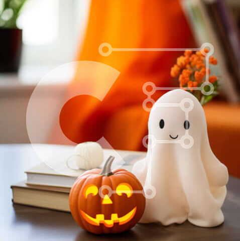 Intra Συλλεκτικό Ξύλινο Παζλ Plywood  4mm - Διακόσμηση αποκριών με παιχνίδι φάντασμα και κολοκύθα Σε Ξύλινο Κουτί - Διαστάσεις Puzzle: 10x10 cm – 25 κομμάτια - Image 1