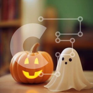 Intra Συλλεκτικό Ξύλινο Παζλ Plywood  4mm - Ειδώλια φαντασμάτων σε ένα ξύλινο τραπέζι με κολοκύθα Σε Ξύλινο Κουτί - Διαστάσεις Puzzle: 10x10 cm – 25 κομμάτια