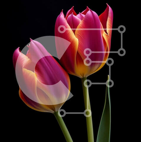 Intra Συλλεκτικό Ξύλινο Παζλ Plywood 4mm - Ροζ και κίτρινα λουλούδια τουλίπας σε γυάλινο βάζο Σε Ξύλινο Κουτί - Διαστάσεις: 10x10 cm – 25 κομμάτια - Image 1