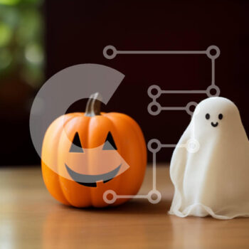 Intra Συλλεκτικό Ξύλινο Παζλ Plywood  4mm - Διακοσμήσεις αποκριών - ειδώλιο φαντασμάτων και κολοκύθα σε ξύλινο τραπέζι Σε Ξύλινο Κουτί - Διαστάσεις Puzzle: 10x10 cm – 25 κομμάτια - Image 1