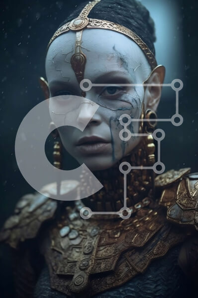 Intra Συλλεκτικό Ξύλινο Παζλ Plywood  4mm - Όμορφη εικόνα μιας γυναίκας με χρυσή πανοπλία με περίπλοκα φυλετικά σχέδια και κόμμωση Σε Ξύλινο Κουτί - Διαστάσεις Puzzle: 10x10 cm – 25 κομμάτια