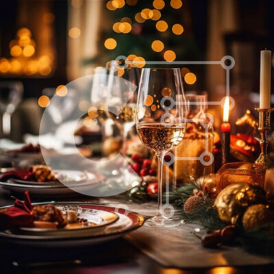 Intra Συλλεκτικό Ξύλινο Παζλ Plywood  4mm - Όμορφο γιορτινό τραπέζι με χριστουγεννιάτικα στολίδια και αναμμένο δέντρο στο φόντο Σε Ξύλινο Κουτί - Διαστάσεις: 10x10 cm – 25 κομμάτια - Image 1