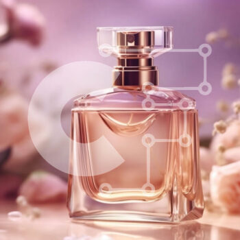 Intra Συλλεκτικό Ξύλινο Παζλ Plywood  4mm - Όμορφο ροζ μπουκάλι αρώματος με κομψή ετικέτα και λουλούδια Σε Ξύλινο Κουτί - Διαστάσεις Puzzle: 10x10 cm – 25 κομμάτια - Image 1