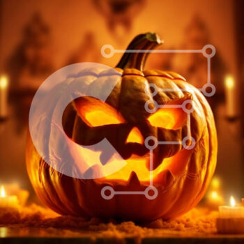 Intra Συλλεκτικό Ξύλινο Παζλ Plywood  4mm - Απόκοσμη αποκριάτικη διακόσμηση - σκαλιστή κολοκύθα με λαμπερό φανάρι Σε Ξύλινο Κουτί - Διαστάσεις: 10x10 cm – 25 κομμάτια - Image 1