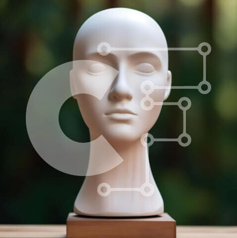 Intra Συλλεκτικό Ξύλινο Παζλ Plywood  4mm - Λευκό κεφάλι μανεκέν σε ξύλινο τραπέζι με δέντρα στο φόντο Σε Ξύλινο Κουτί - Διαστάσεις: 10x10 cm – 25 κομμάτια - Image 1