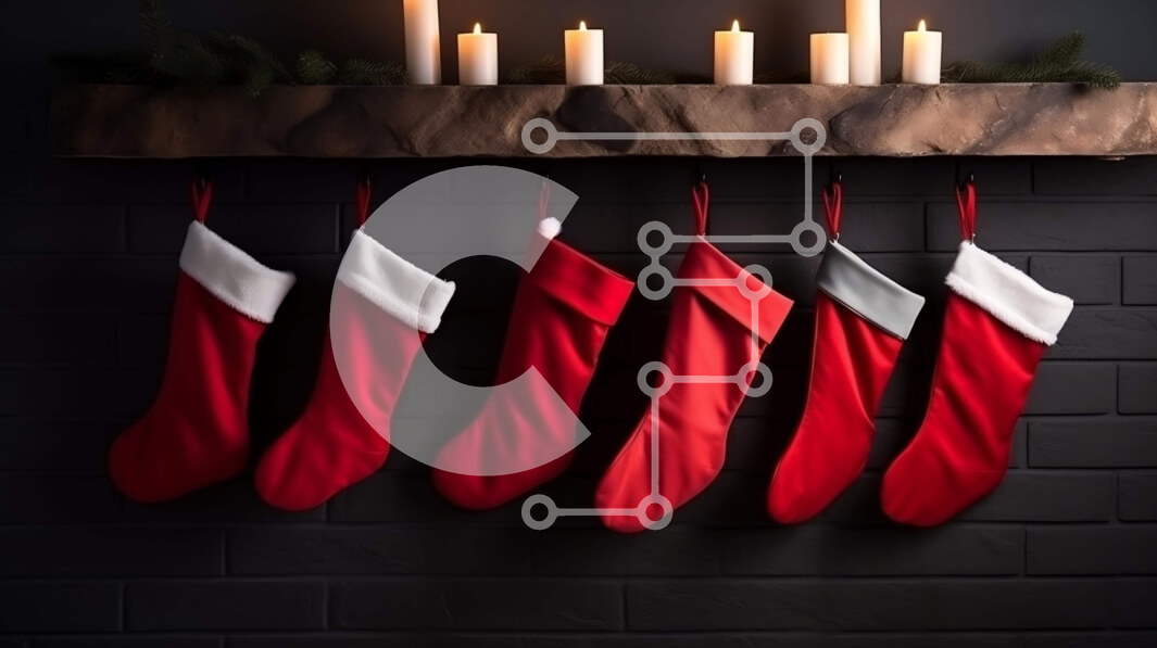 Intra Συλλεκτικό Ξύλινο Παζλ Plywood  4mm - Κόκκινες κάλτσες κρεμαστές στο τζάκι μανδύα για διακόσμηση διακοπών Σε Ξύλινο Κουτί - Διαστάσεις: 10x10 cm – 25 κομμάτια