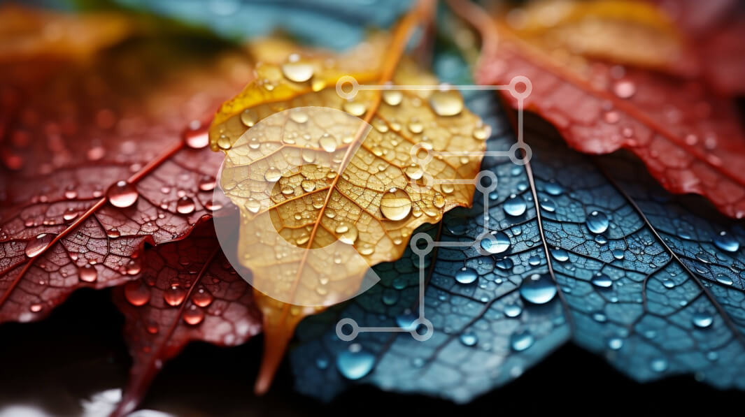 Intra Συλλεκτικό Ξύλινο Παζλ Plywood  4mm - Ζωντανά φθινοπωρινά φύλλα με σταγονίδια νερού σε κοντινή προβολή Σε Ξύλινο Κουτί - Διαστάσεις Puzzle: 10x10 cm – 25 κομμάτια