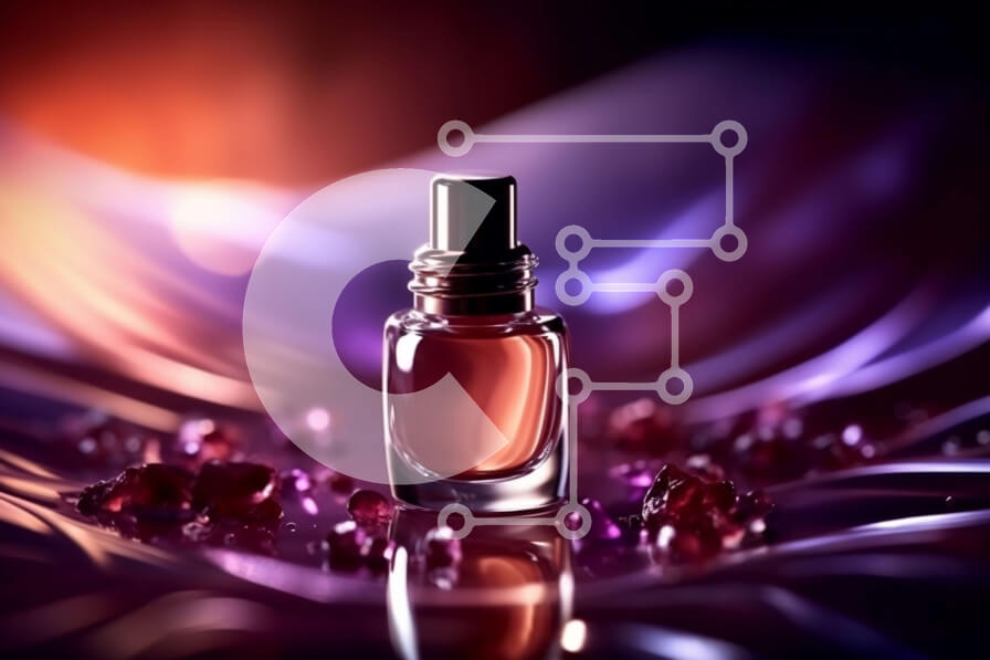 Intra Συλλεκτικό Ξύλινο Παζλ Plywood  4mm - Ζωντανό κόκκινο μπουκάλι βερνικιού νυχιών σε μωβ φόντο Σε Ξύλινο Κουτί - Διαστάσεις Puzzle: 10x10 cm – 25 κομμάτια