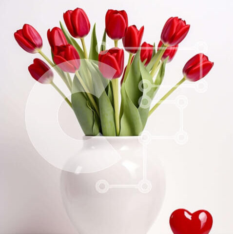 Intra Συλλεκτικό Ξύλινο Παζλ Plywood 4mm - Κόκκινες τουλίπες σε λευκό βάζο με αντικείμενο σε σχήμα καρδιάς Σε Ξύλινο Κουτί - Διαστάσεις Puzzle: 10x10 cm – 25 κομμάτια - Image 1