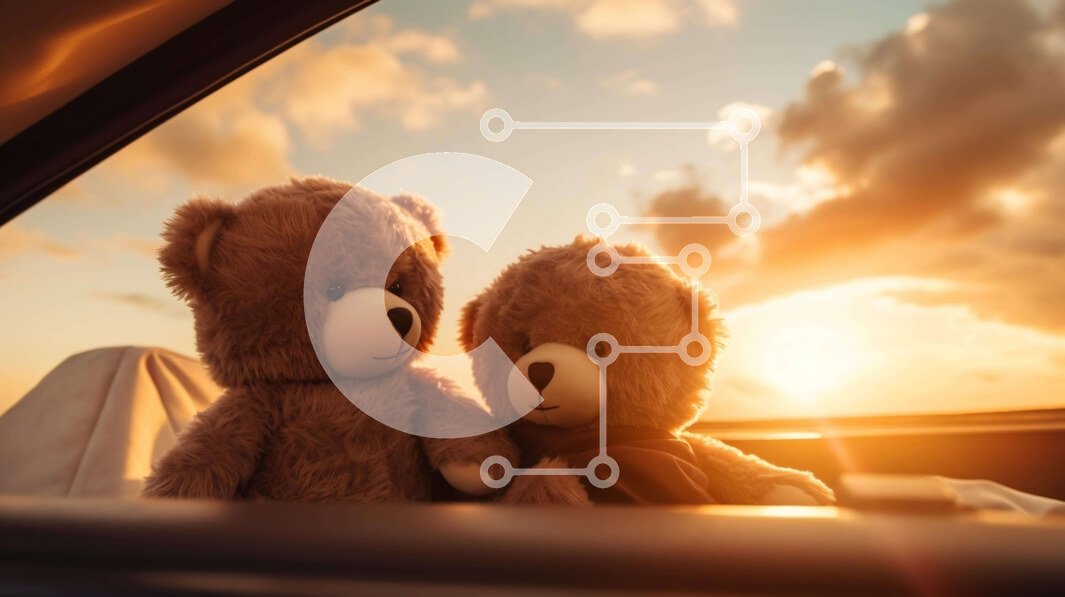 Intra Συλλεκτικό Ξύλινο Παζλ Plywood  4mm - Αρκουδάκια που απολαμβάνουν μια βόλτα με το αυτοκίνητο στο ηλιοβασίλεμα Σε Ξύλινο Κουτί - Διαστάσεις Puzzle: 10x10 cm – 25 κομμάτια