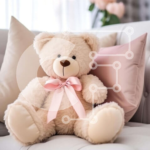 Intra Συλλεκτικό Ξύλινο Παζλ Plywood  4mm - Χαριτωμένο αρκουδάκι στον καναπέ με ροζ φιόγκο Σε Ξύλινο Κουτί - Διαστάσεις Puzzle: 10x10 cm – 25 κομμάτια - Image 1