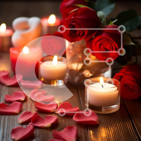 Intra Συλλεκτικό Ξύλινο Παζλ Plywood  4mm - Ρομαντικό σκηνικό με κόκκινα τριαντάφυλλα και κεριά σε ξύλινο τραπέζι Σε Ξύλινο Κουτί - Διαστάσεις Puzzle: 10x10 cm – 25 κομμάτια - Image 1